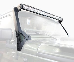 Jeep Wrangler JKU Light Mounts - Windshield - Go Rhino - 50 inch Windshield Light Bar Mount Bracket - Textured Black - `07-`18